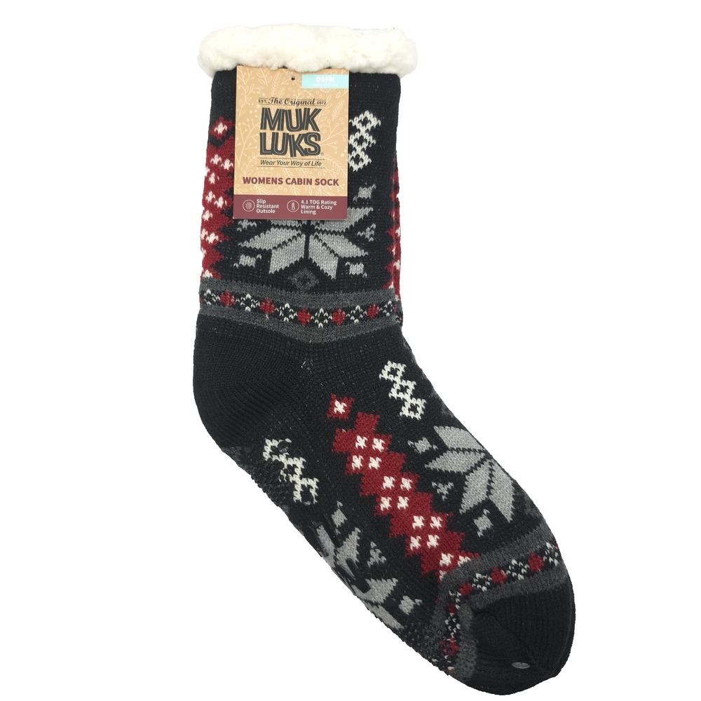 Muk Luks Womens Cabin Socks Slip Resistant Snowflake Cozy Warm Size OSFM New